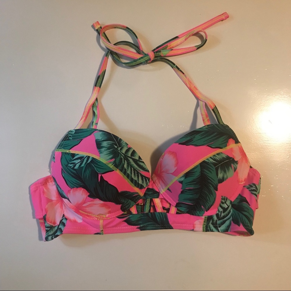 Hot pink palm print bikini top - push up